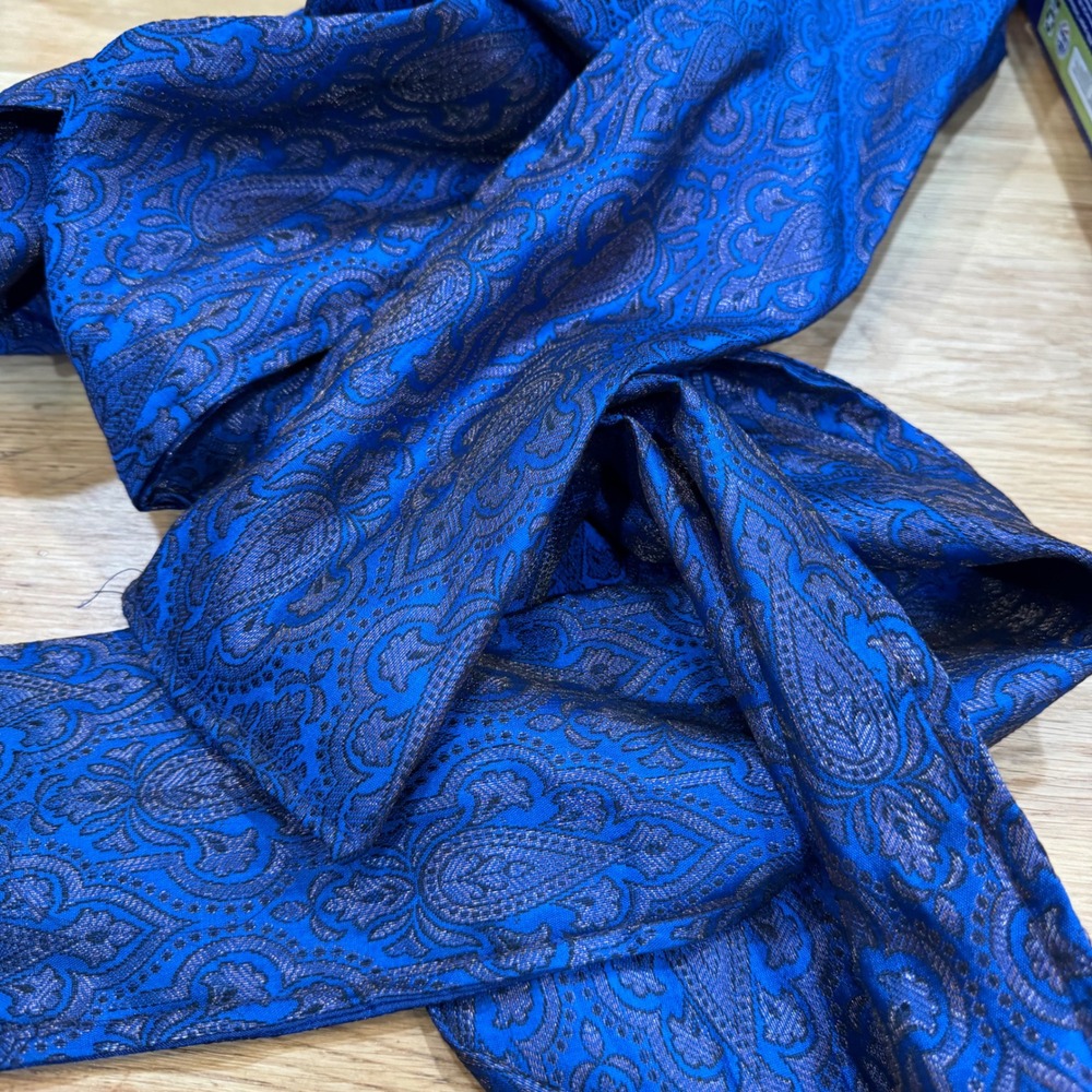 Vintage Royal Blue Metallic Bronze Paisley Brocade Woven Scarf Jacquard Fabric